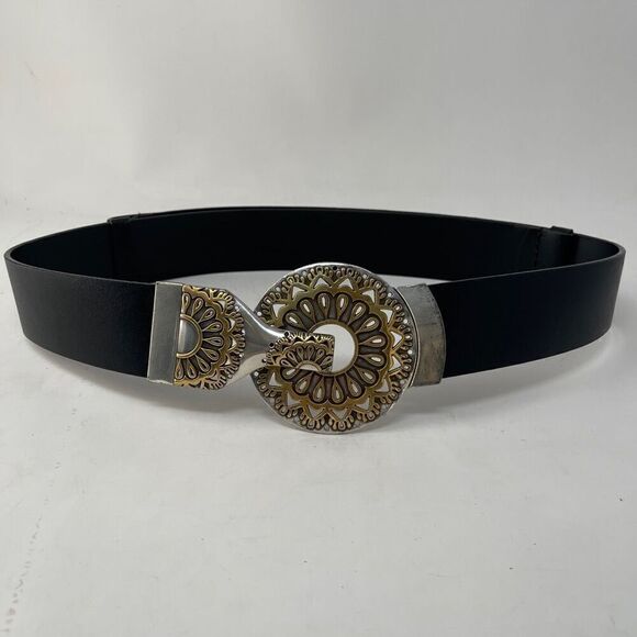Chico’s Gold Faux Snakeskin Real Leather Belt Clip Buckle Adjustable Slide M/L - Picture 1 of 7
